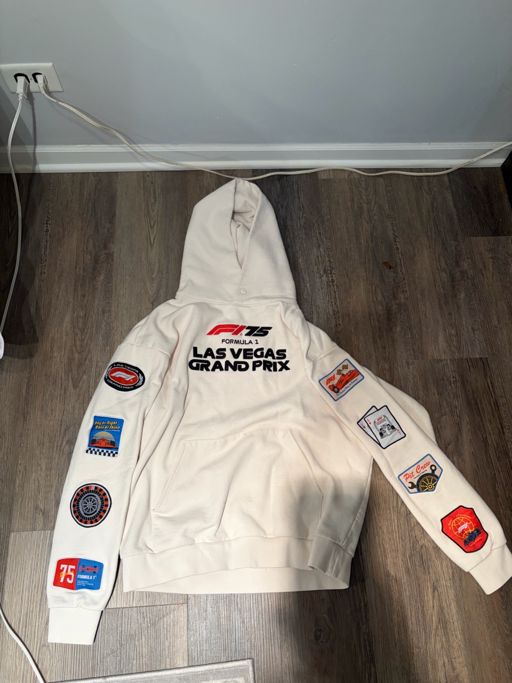Las Vegas Grand Prix Off-White Hooded Sweatshirt with Racing Patches